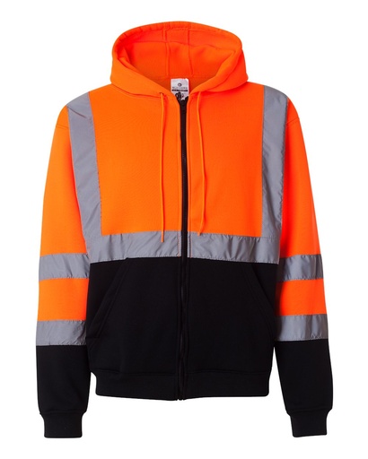 JS102-103 - Kishigo Unisex Hi-Vis Full-Zip Hooded Sweatshirt (5XL, Orange)